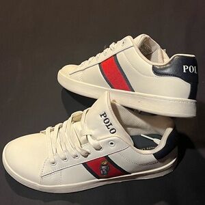 Ralph Lauren children white brand new sneakers with POLO BEAR on side.